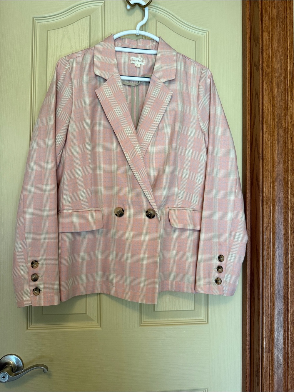 Hem & Thread Pink Plaid Double-Breasted Blazer